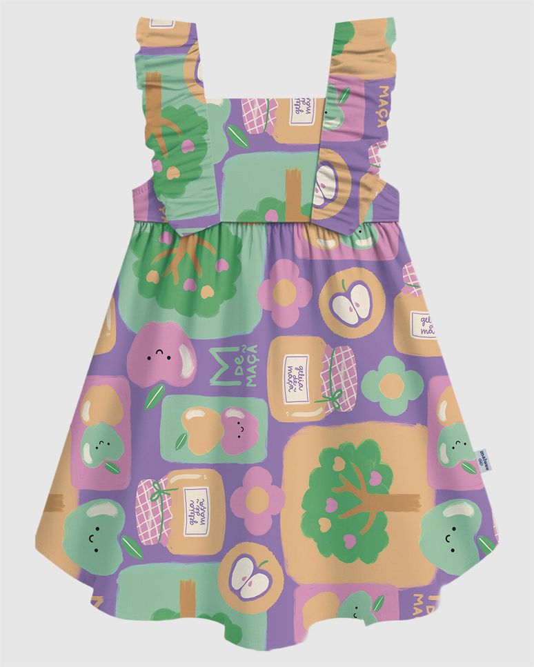 Vestido Infantil Rodado Babados Estampa Digital Em Viscose Malwee Kids