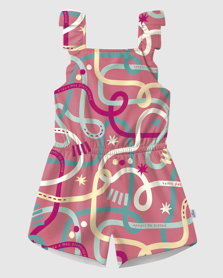 Macaquinho Infantil Menina Estampa Abstrata Alça Babado Algodão Malwee Kids