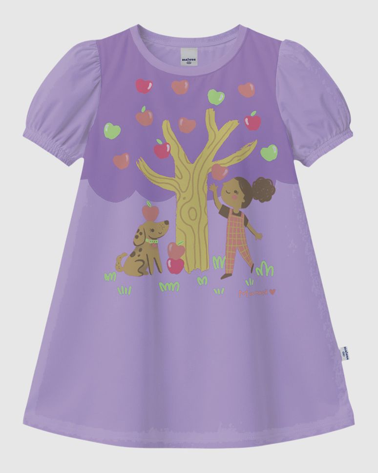 Vestido Infantil Evasê Estampa Árvore Macieira Em Algodão Malwee Kids