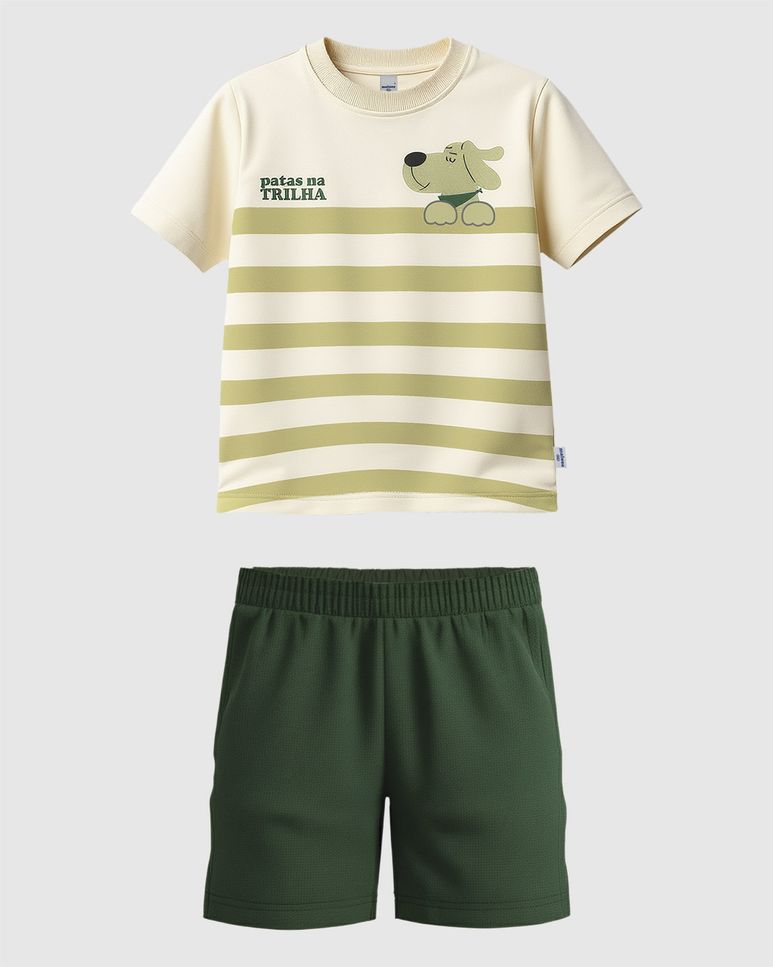 Conjunto Infantil Menino Camiseta Listrada Patas Na Trilha Malwee Kids