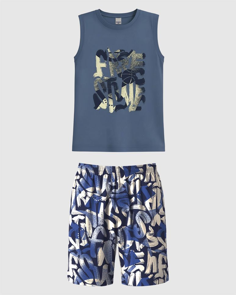Conjunto Infantil Menino Bermuda Estampada Em Moletinho Malwee Kids