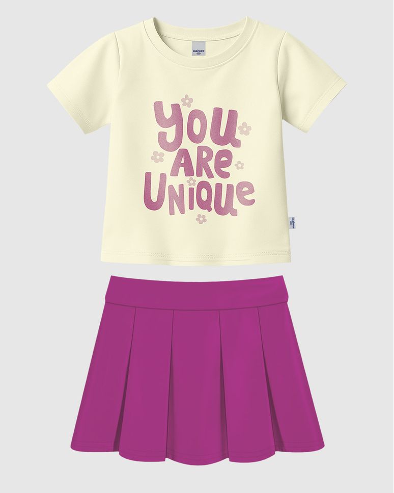 Conjunto Infantil Menina Blusa You Are Unique + Saia Em Moletinho Malwee Kids