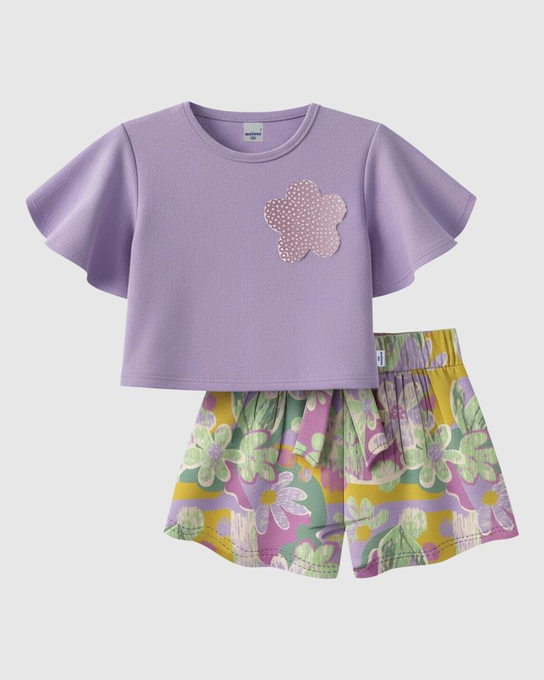 Conjunto Infantil Menina Shorts Godê Estampa Floral Em Algodão Malwee Kids