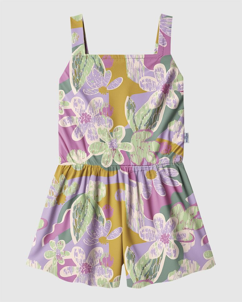 Macaquinho Infantil Menina Acinturado Estampa Floral Em Algodão Malwee Kids