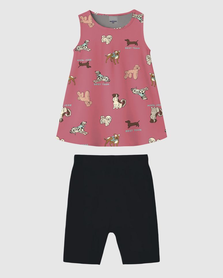 Conjunto Infantil Menina Regata Alça Larga Estampada Em Algodão Malwee Kids