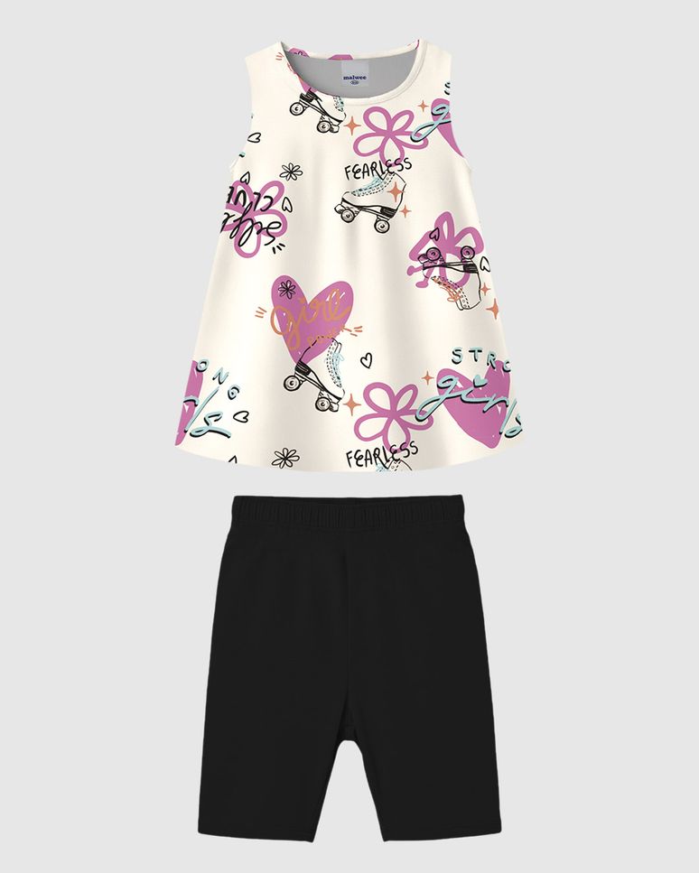 Conjunto Infantil Menina Regata Alça Larga Estampada Em Algodão Malwee Kids