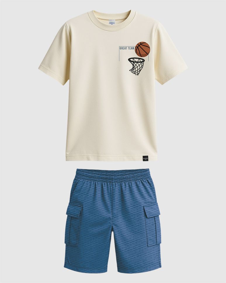 Conjunto Infantil Menino Camiseta Great Team Estampa Com Bordado Malwee Kids