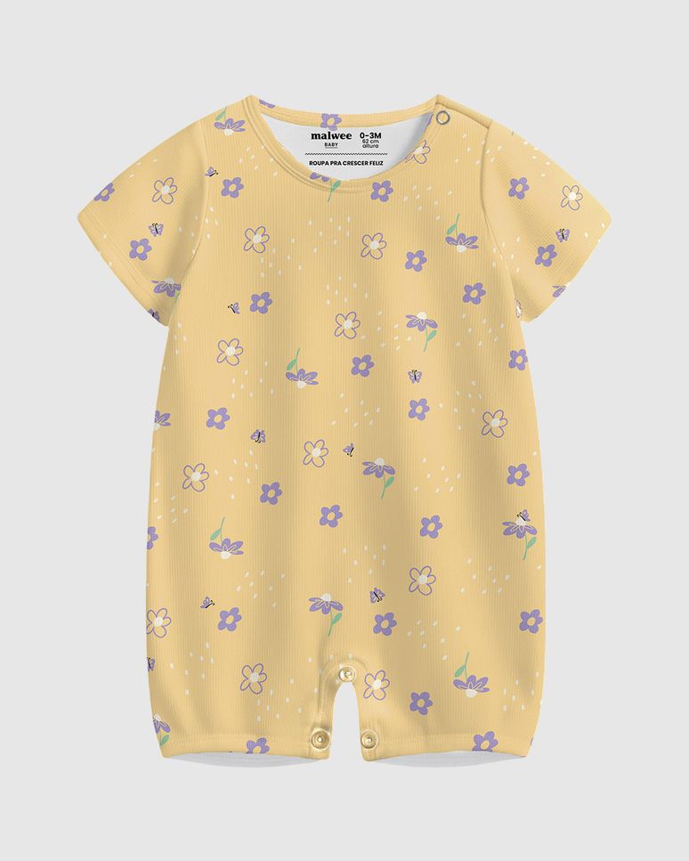 Macaquinho Bebê Menina Abertura Por Botão De Pressão Em Algodão Malwee Kids