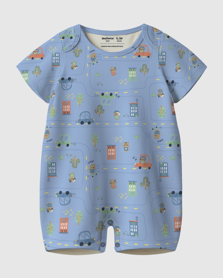 Macaquinho Bebê Menino Manga Curta Estampado Em Algodão Malwee Kids