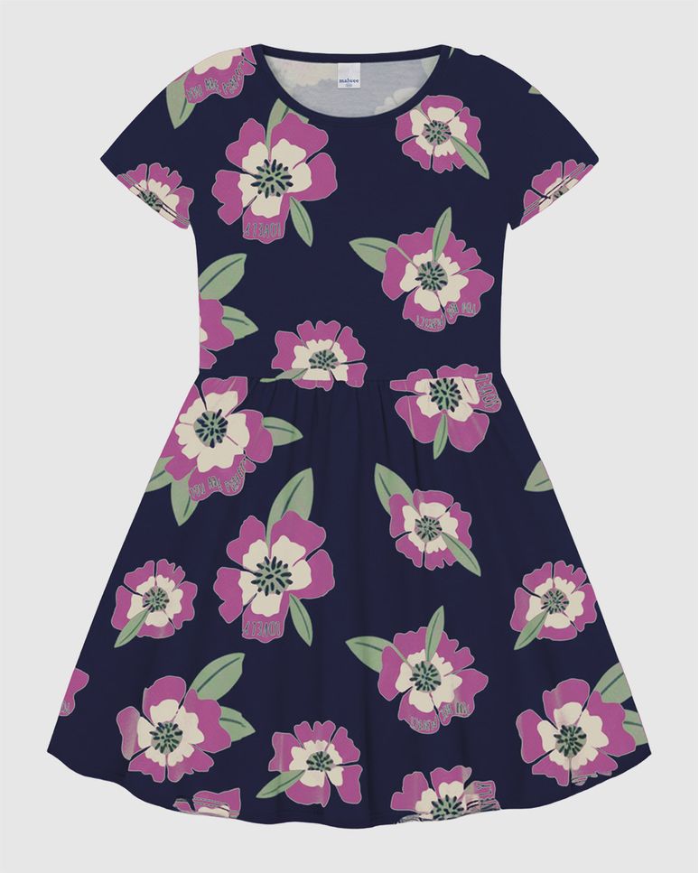 Vestido Infantil Evasê Manga Curta Estampado Em Algodão Malwee Kids