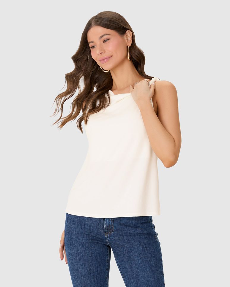 Regata Feminina Assimétrica Detalhe Torção Ombro Em Viscose Stretch