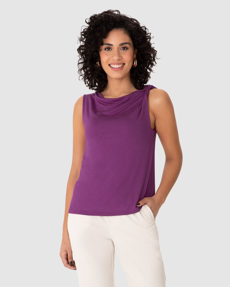 Regata Feminina Assimétrica Detalhe Torção Ombro Em Viscose Stretch