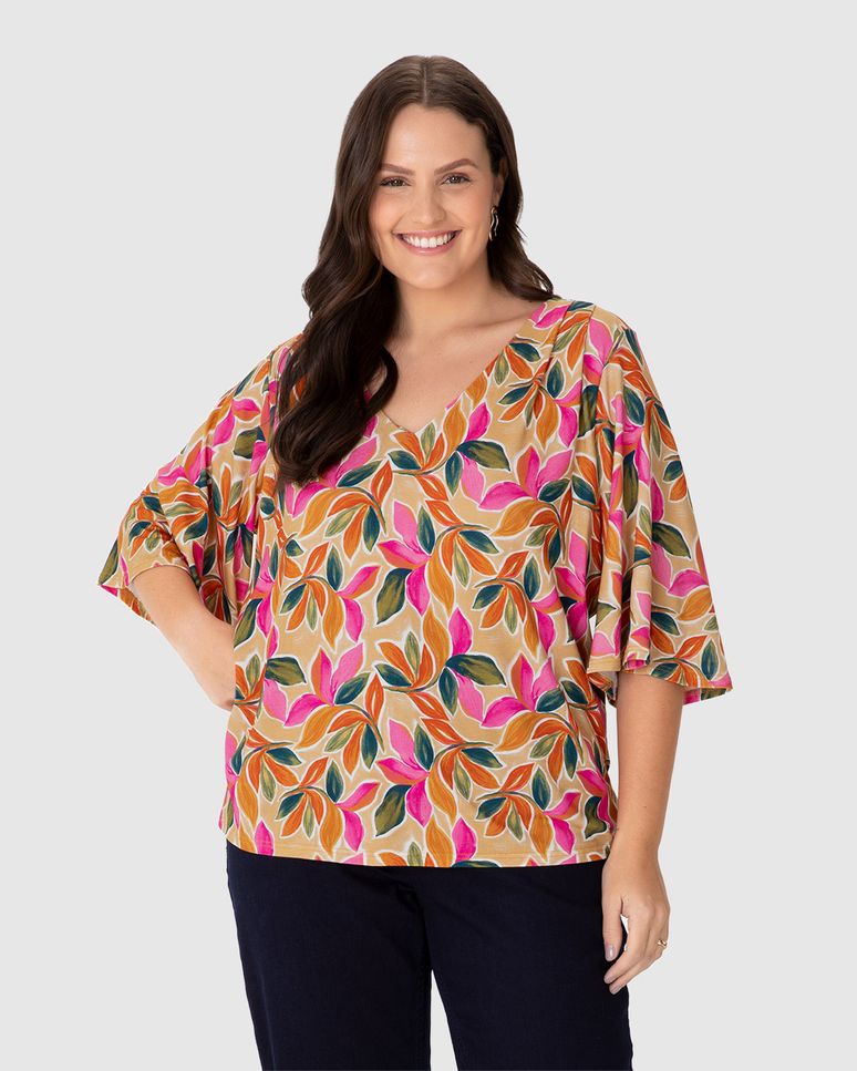 Blusa Feminina Plus Size Estampada Manga Ampla Em Viscose Stretch