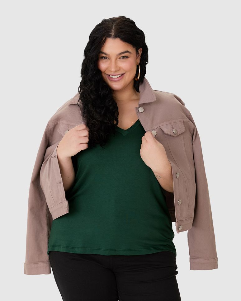 Blusa Feminina Plus Size Decote V Manga Curta Em Moletinho De Viscose