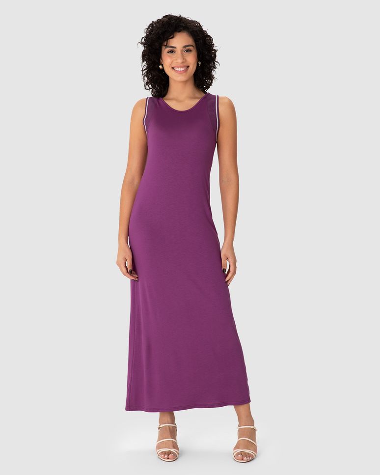 Vestido Midi Feminino Detalhe Retilínea Em Viscose Stretch