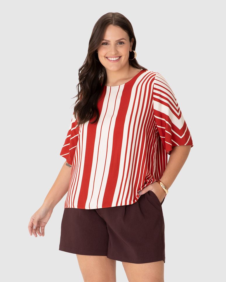 Blusa Feminina Plus Size Ampla Estampa Digital Em Viscose