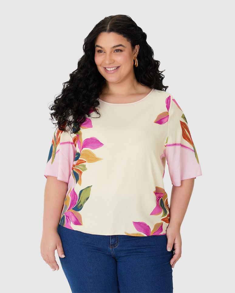 Blusa Feminina Plus Size Ampla Estampa Digital Em Viscose