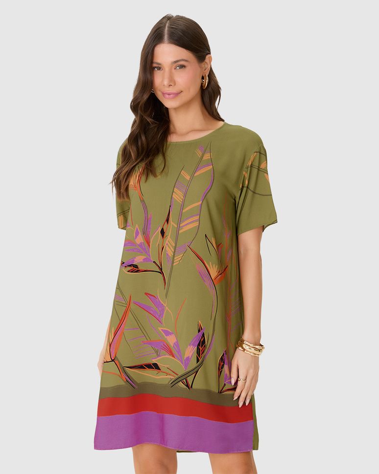 Vestido Feminino Amplo Estampa Digital Em Viscose