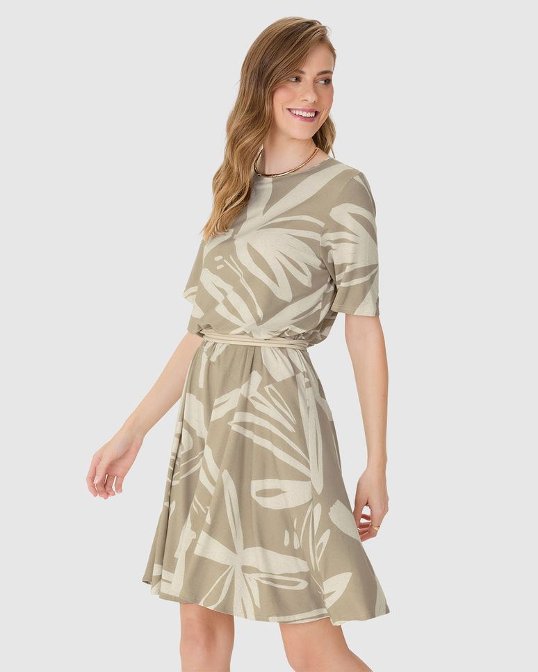 Vestido Feminino Estampa Floral Em Malha Viscolinho Stretch