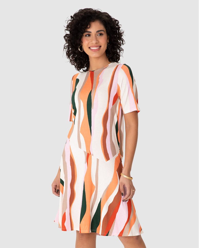 Vestido Feminino Estampa Geométrica Em Malha Viscolinho Stretch