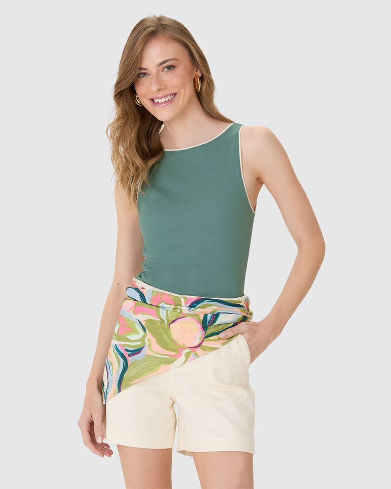 Regata Justa Feminina Detalhe Costura Contraste Em Ribana