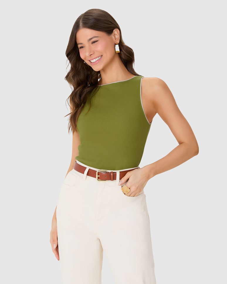 Regata Justa Feminina Detalhe Costura Contraste Em Ribana