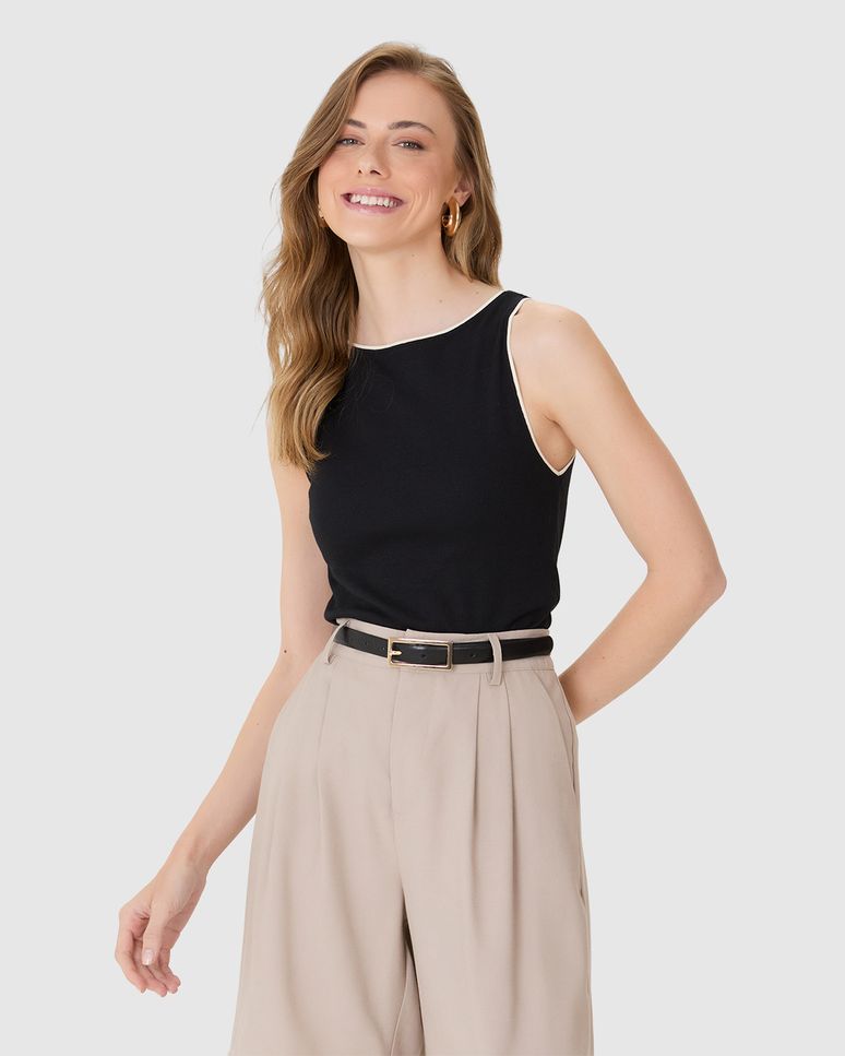 Regata Justa Feminina Detalhe Costura Contraste Em Ribana