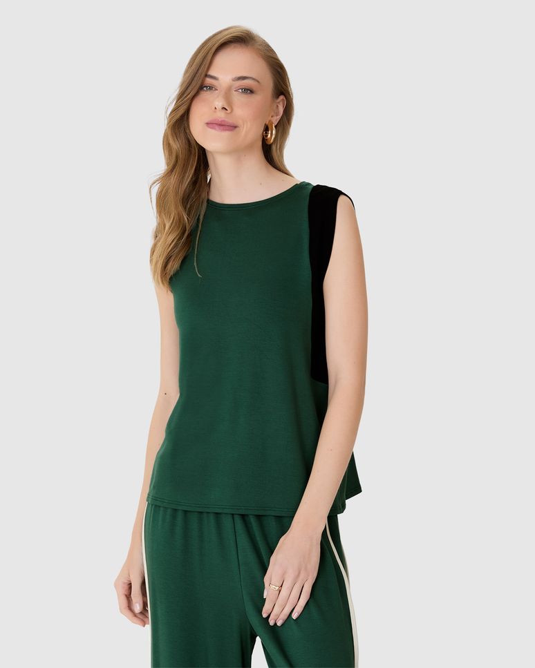 Regata Feminina Com Recorte Contrastante Em Moletinho De Viscose