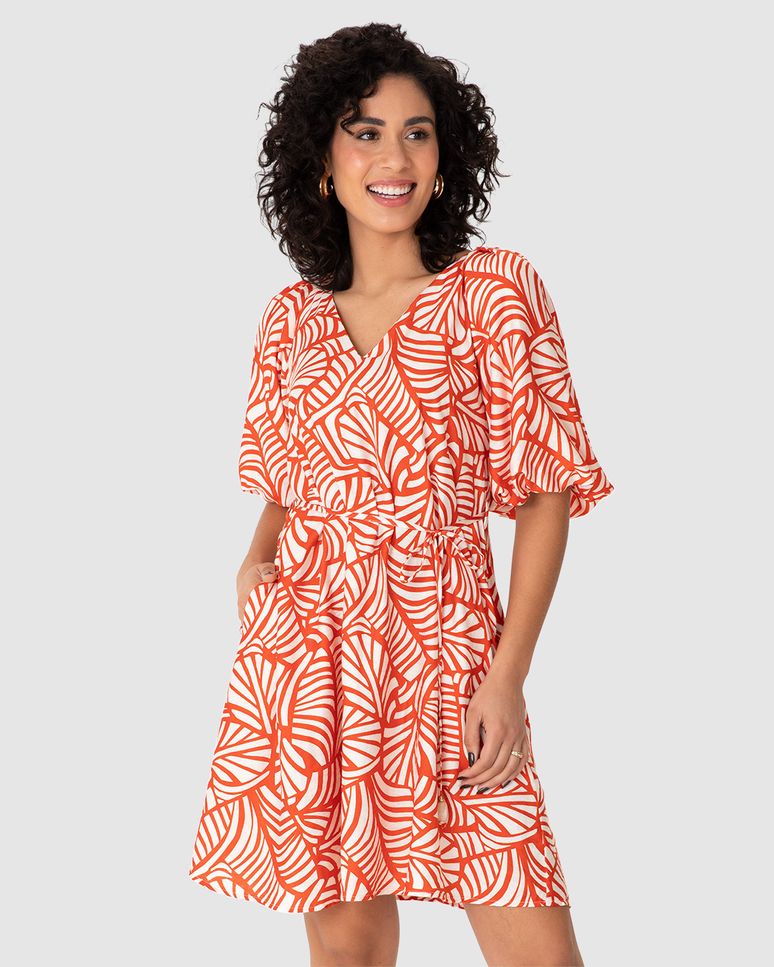 Vestido Feminino Evasê Detalhe Amarração Em Viscose Com Poliamida
