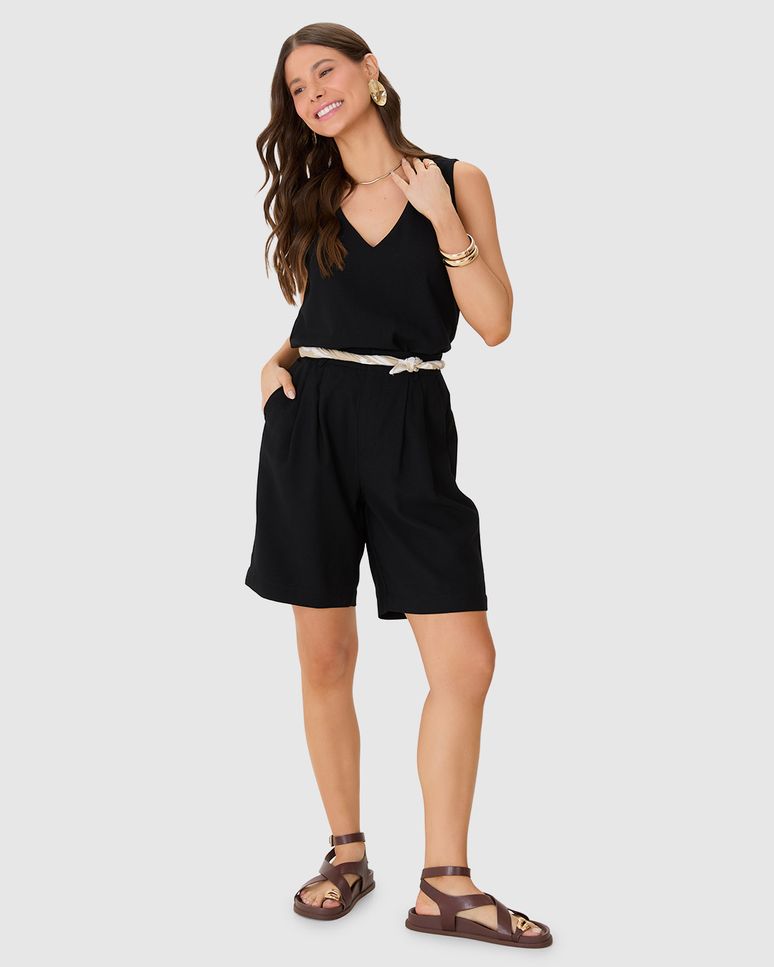 Bermuda Alfaiataria Feminina Bolso Faca Acompanha Cinto Em Viscose Sarjada