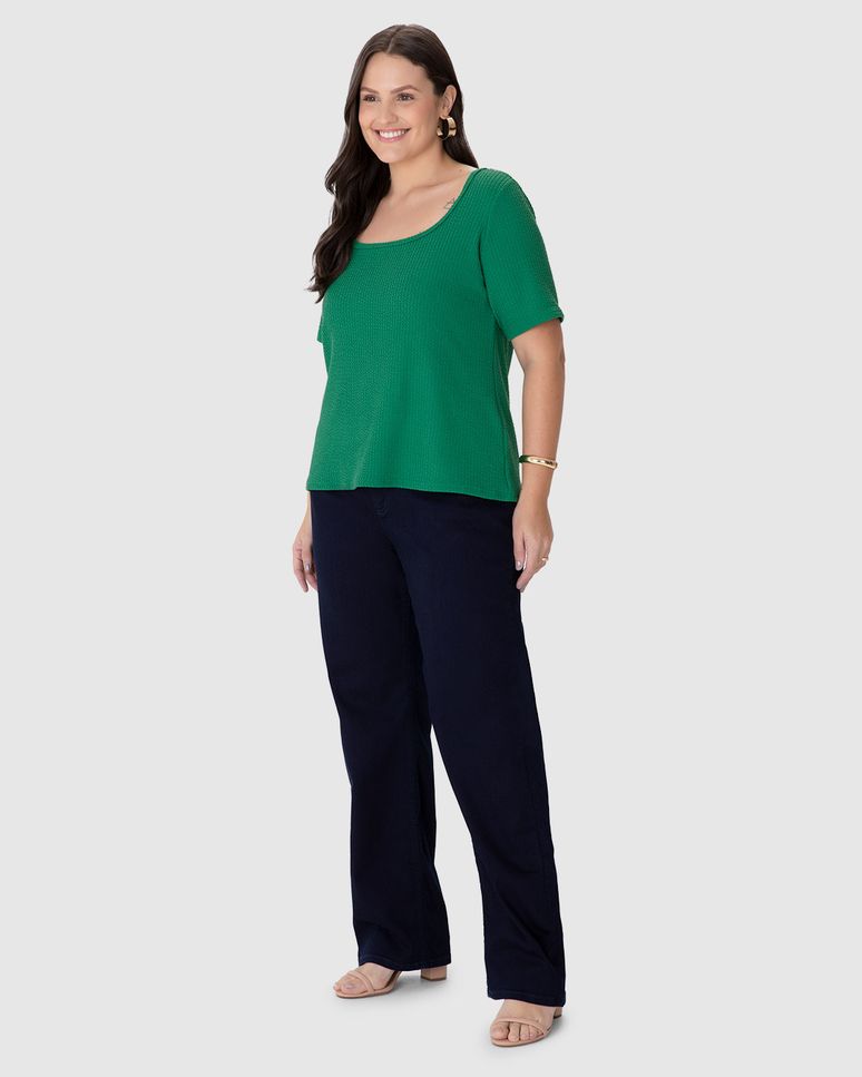 Blusa Feminina Plus Size Decote U Manga Curta Em Malha Texturizada