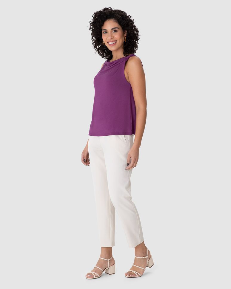 Regata Feminina Assimétrica Detalhe Torção Ombro Em Viscose Stretch