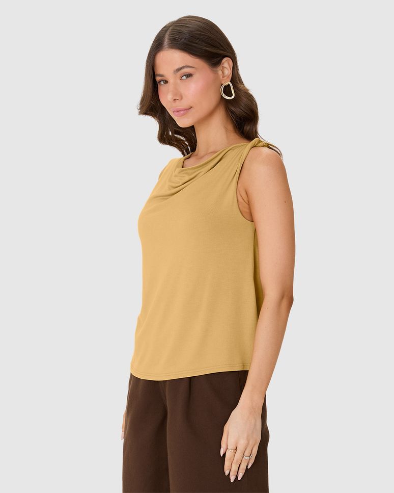 Regata Feminina Assimétrica Detalhe Torção Ombro Em Viscose Stretch