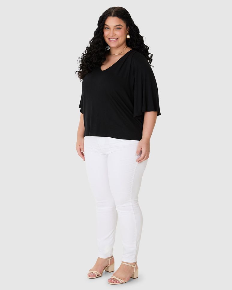 Blusa Feminina Plus Size Manga Ampla Em Viscose Stretch