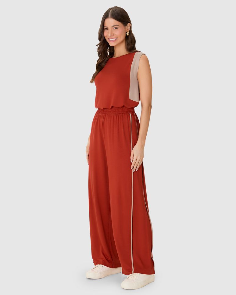 Calça Wide Leg Feminina Cós Elástico Em Moletinho De Viscose