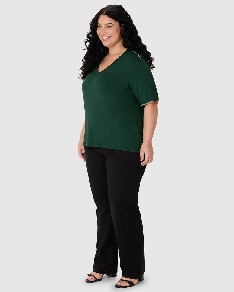 Blusa Feminina Plus Size Decote V Manga Curta Em Moletinho De Viscose