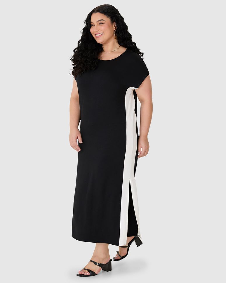 Vestido Midi Feminino Plus Size Recorte E Fenda Lateral Em Moletinho De Viscose