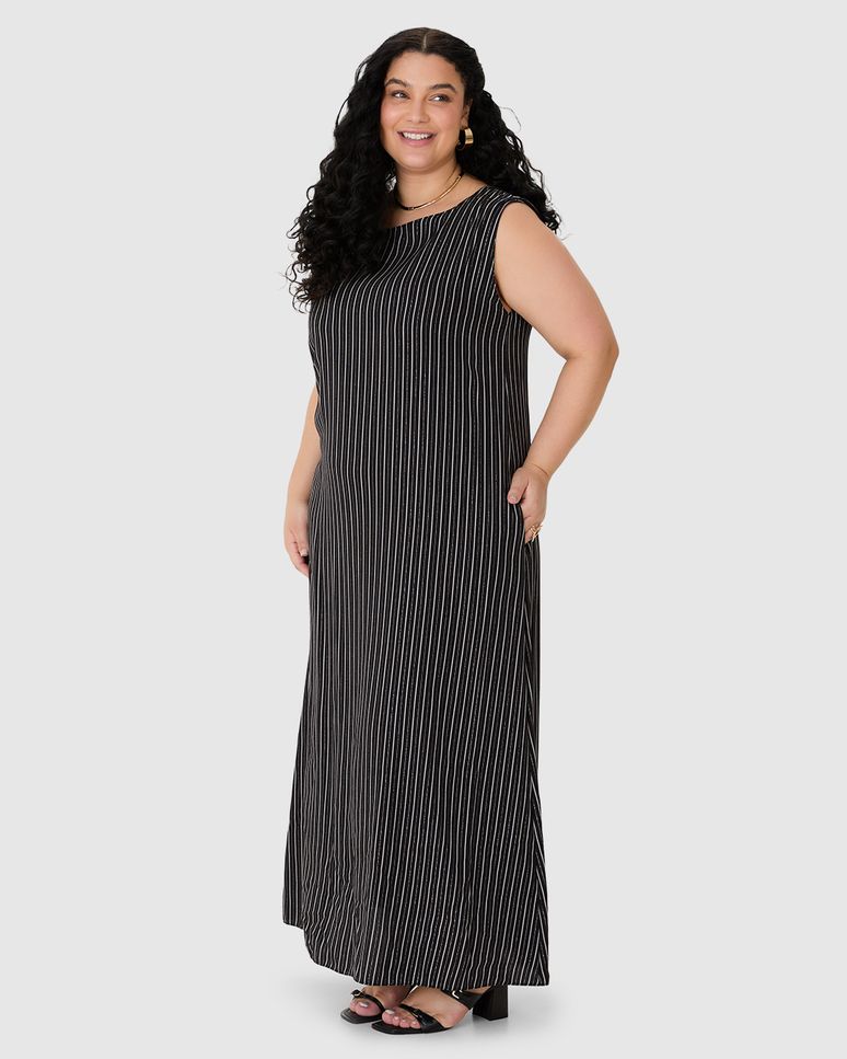 Vestido Midi Feminino Plus Size Amplo Bolso Funcional Em Viscose Lurex