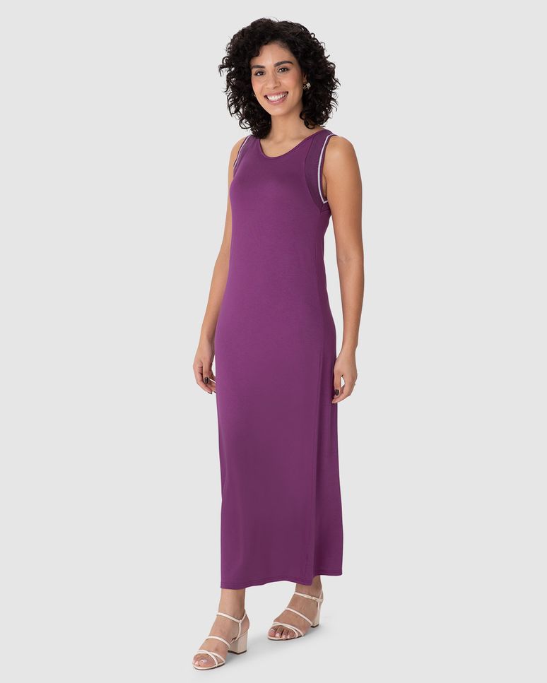 Vestido Midi Feminino Detalhe Retilínea Em Viscose Stretch