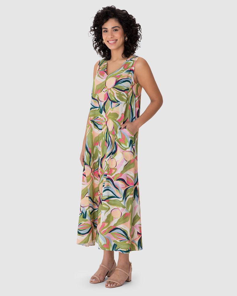 Vestido Midi Feminino Bolso Funcional Em Viscolinho Texturizado