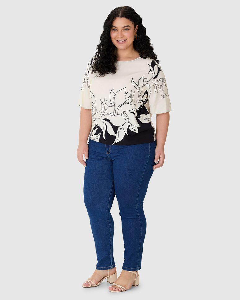Blusa Feminina Plus Size Ampla Estampa Digital Em Viscose
