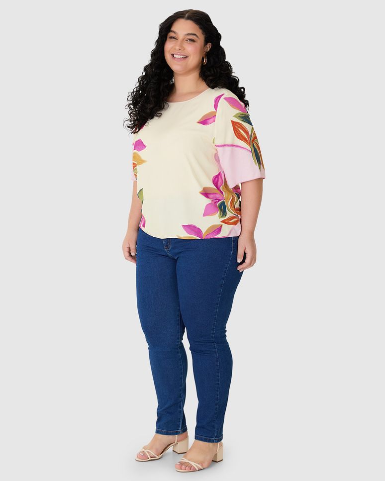 Blusa Feminina Plus Size Ampla Estampa Digital Em Viscose