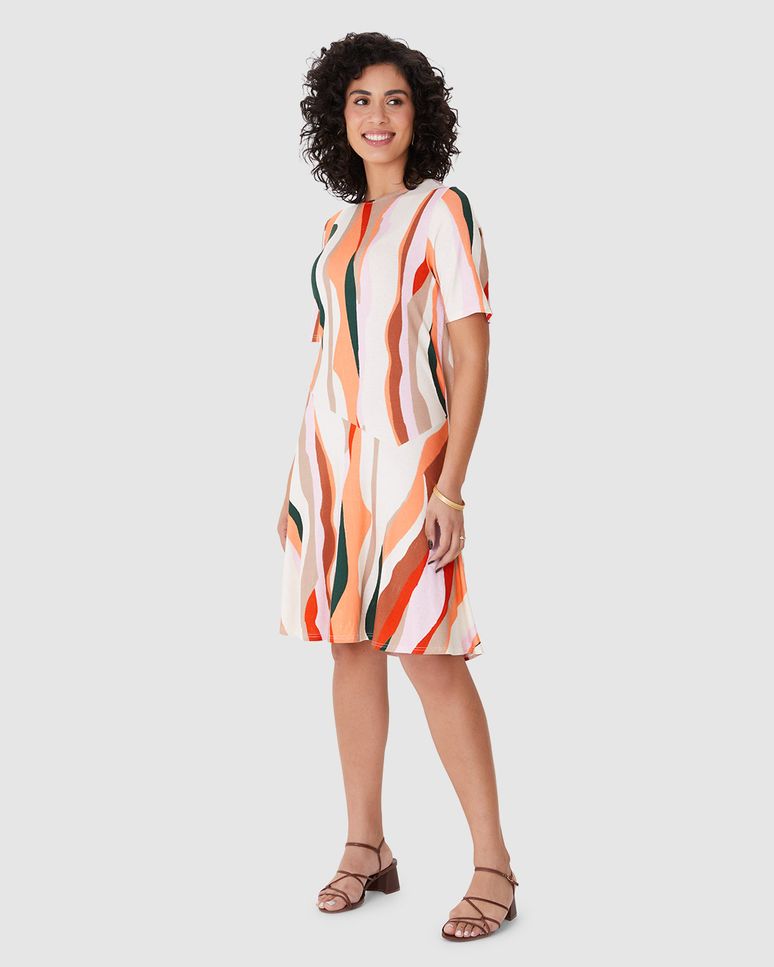 Vestido Feminino Estampa Geométrica Em Malha Viscolinho Stretch