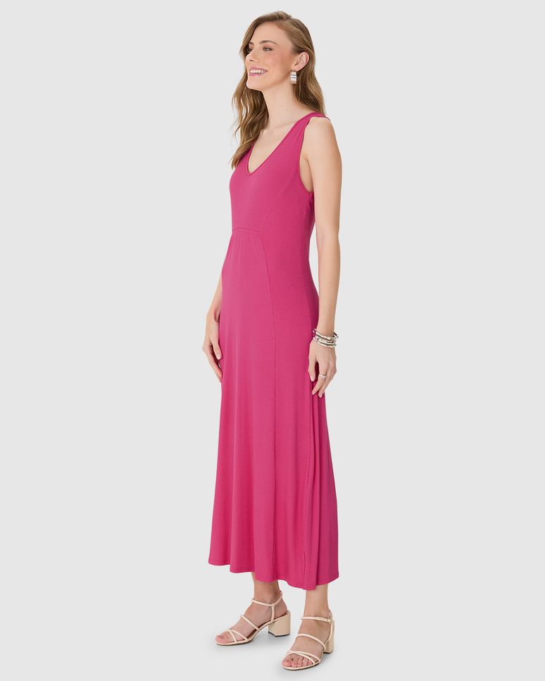 Vestido Midi Feminino Detalhe Franzido Frontal Em Malha Viscose Canelada