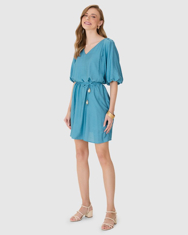 Vestido Feminino Evasê Detalhe Amarração Em Viscose Com Poliamida