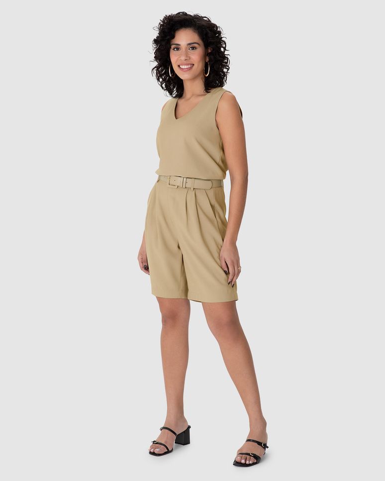 Bermuda Alfaiataria Feminina Bolso Faca Acompanha Cinto Em Viscose Sarjada