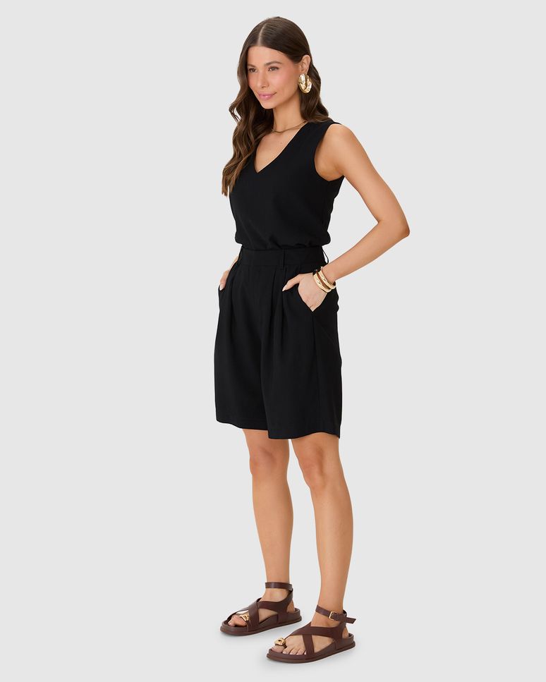 Bermuda Alfaiataria Feminina Bolso Faca Acompanha Cinto Em Viscose Sarjada