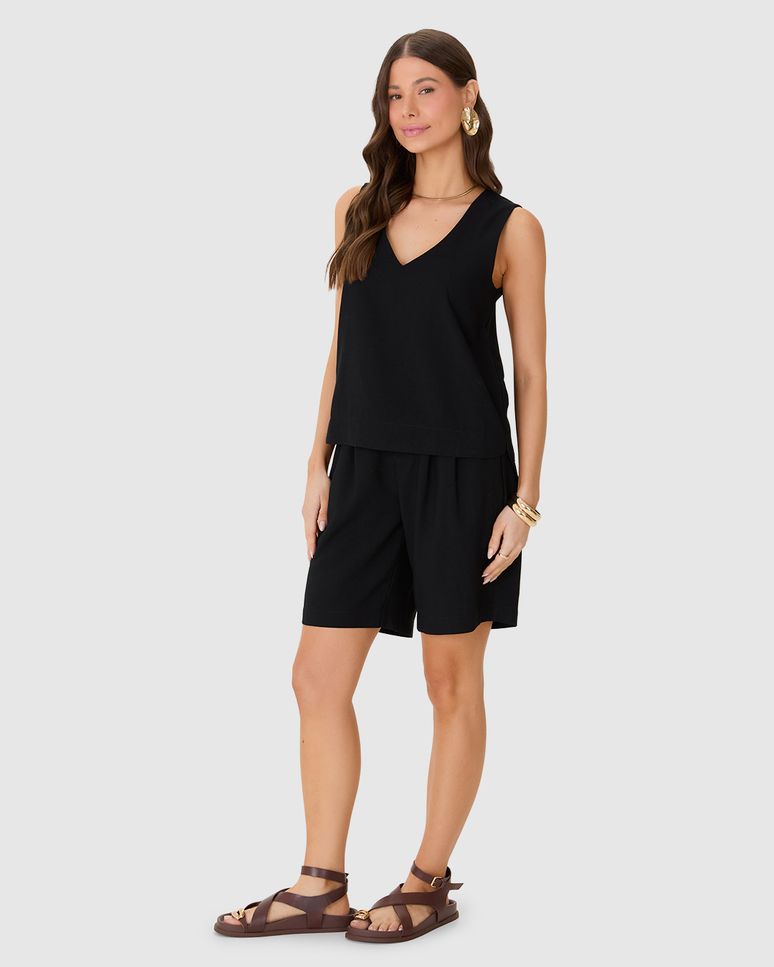 Regata Ampla Feminina Decote V Alça Larga Em Viscose Sarjada