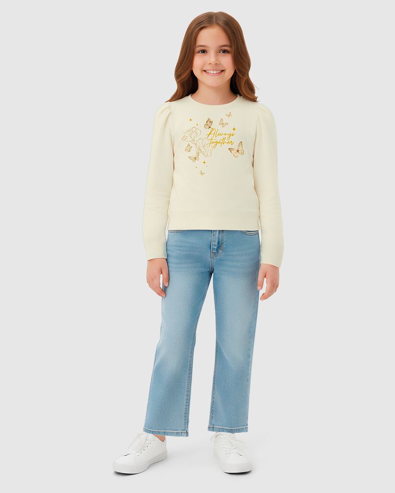 Blusa Menina Estampa Always Together Com Strass Em Algodão - Carinhoso