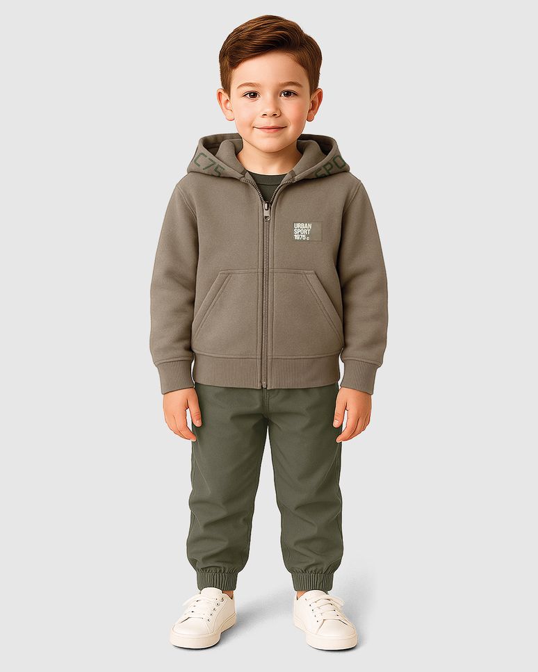 Conjunto Menino Jaqueta Estampa Sport Style No Capuz Em Moletom - Carinhoso